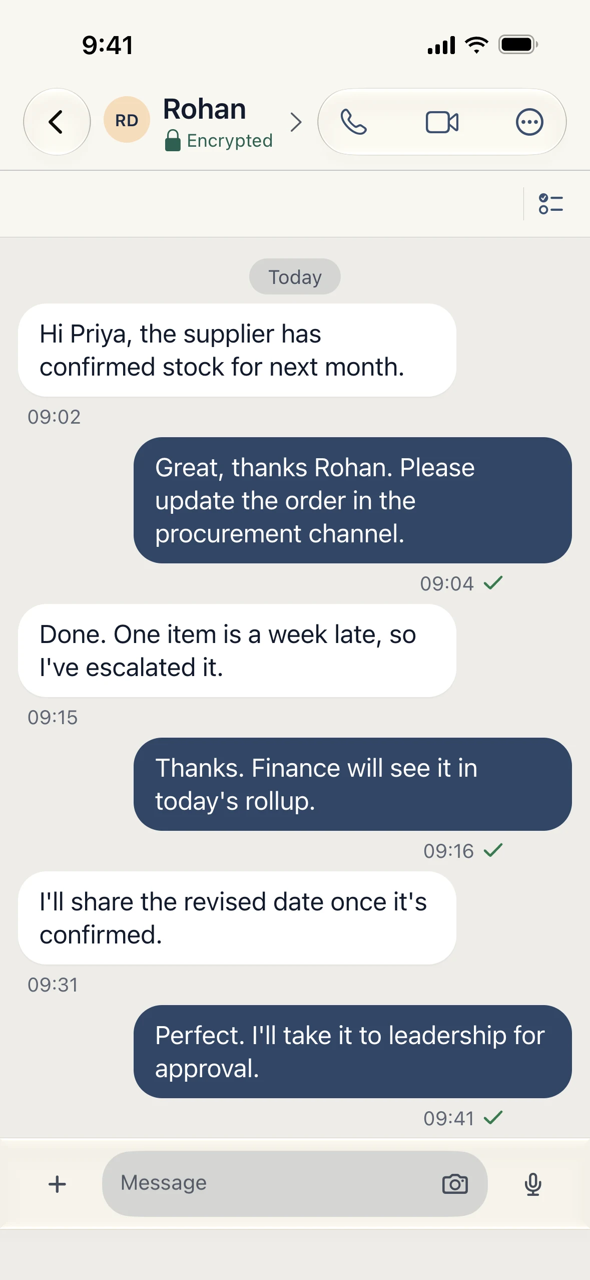 Conversation between an operations head and a procurement lead